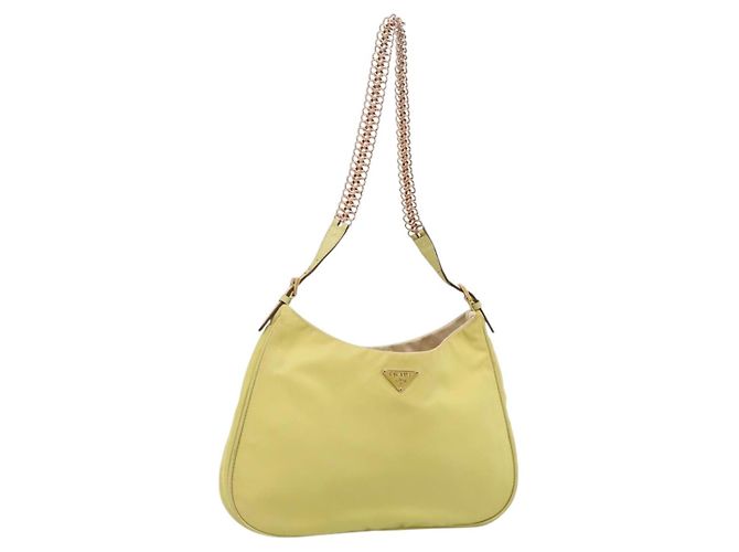 Borsa a Tracolla con Catena PRADA Nylon Giallo Tono Oro Auth 198491A