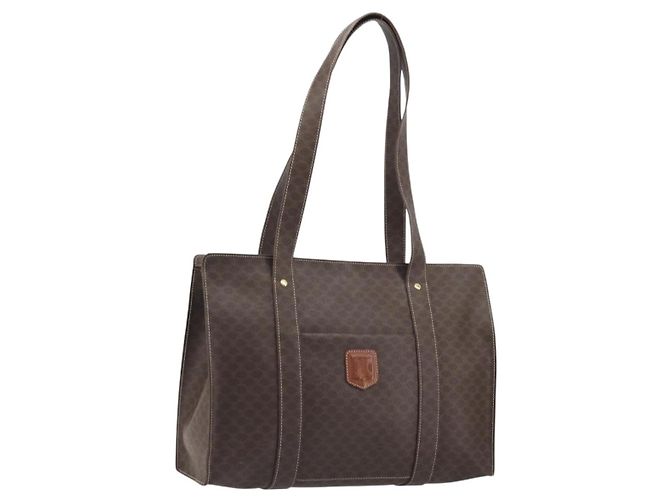Céline Borsa Tote CELINE Macadam Canvas PVC Pelle Marrone Oro Auth mr2848 D'oro