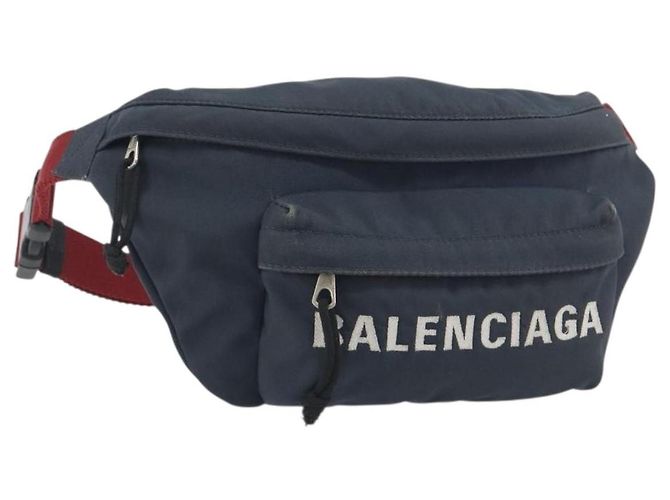 Bolsa transversal BALENCIAGA Canvas Navy Silver Auth 194239 Prata Azul marinho
