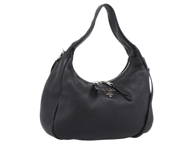 PRADA Schultertasche Leder 2way Schwarz Silber 1BC133 Auth am12304SAM