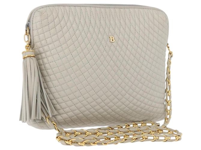 Bolsa de Ombro com Corrente BALLY em Couro Cinza Tom Dourado Auth 198489A Marrom