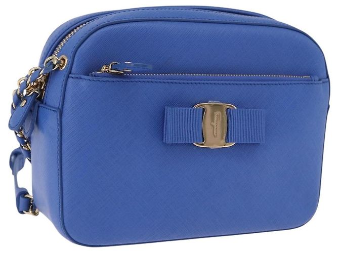 Borsa a tracolla Salvatore Ferragamo Vala Chain in pelle blu e oro Auth 197212V D'oro