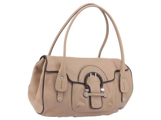 Borsa Salvatore Ferragamo Gancini in pelle beige argento Auth 197508A
