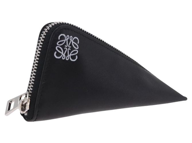 LOEWE Anagram Münzbeutel Leder Schwarz Silber Auth 196648M