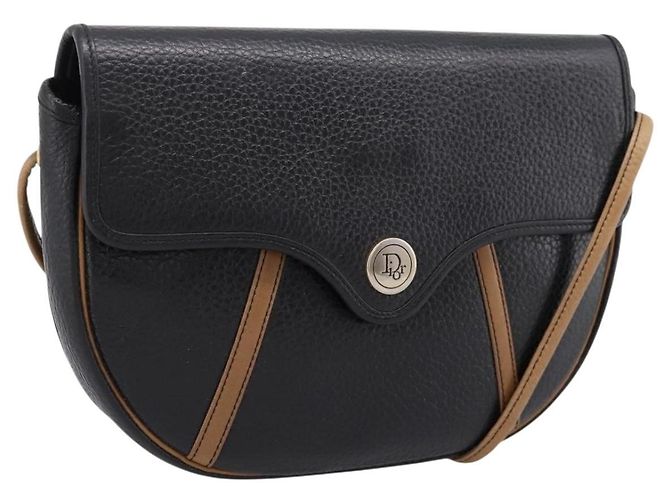 Christian Dior Schultertasche aus Leder Schwarz Goldfarben Auth ep15708