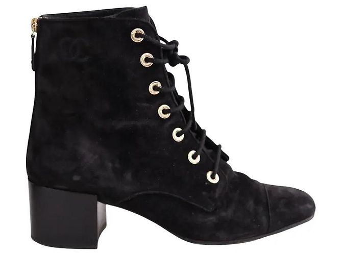 Chanel Stivaletti neri stringati Nero