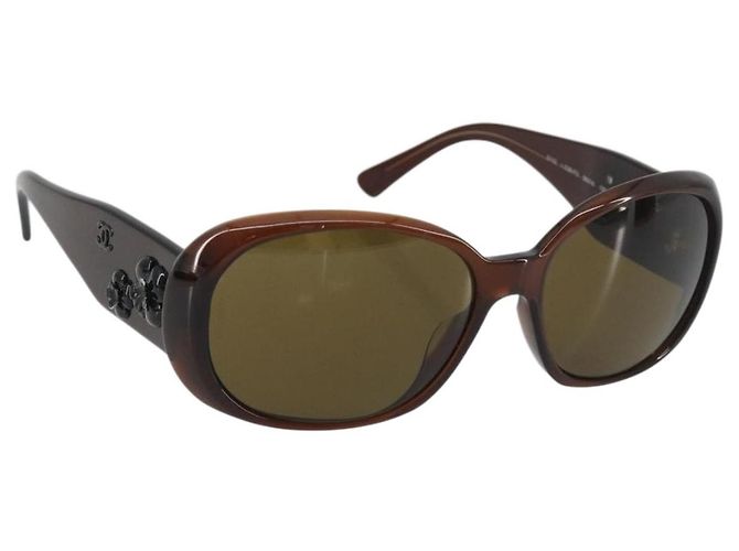 CHANEL Camelia Sunglasses Plastic Brown CC Auth 198827