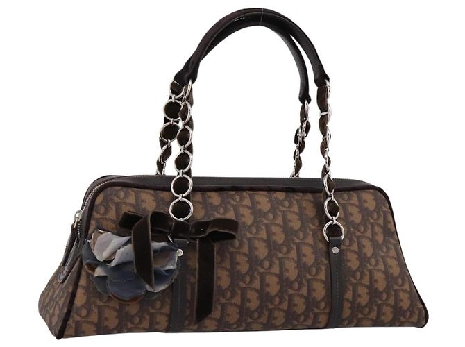 Borsa a mano Christian Dior Trotter Romantic PVC Brown Silver Auth am12294SAM Marrone Argento