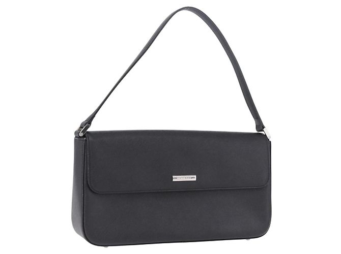 Borsa a tracolla BURBERRY in pelle nera argento Auth 196645A Nero