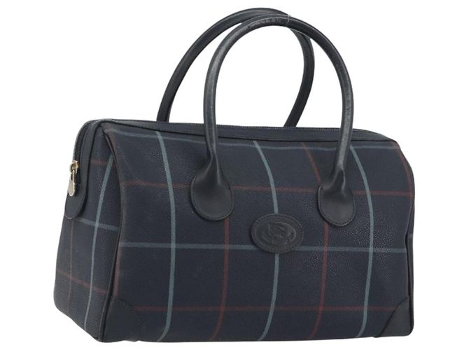 BURBERRY Mini Boston Bag PVC Navy Gold Auth mr2850 Golden Navy blue