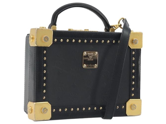 MCM Vicetos Logogram Mini Trunk PVC Leather 2way Black Gold Auth 196839A Noir Doré