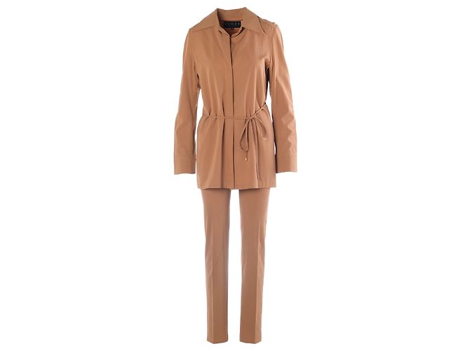 Completo Gucci by Tom Ford due pezzi pantalone e blusa wrap camel Marrone