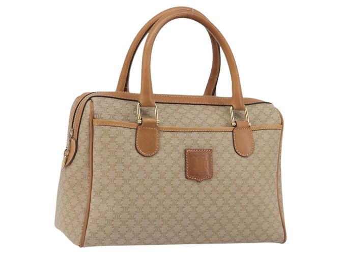 Céline Borsa a mano CELINE Macadam Canvas PVC Beige Gold Auth 196656A D'oro
