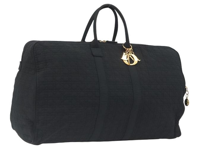 Borsa Christian Dior Canage Boston Nylon Nero Oro Auth 193370A D'oro