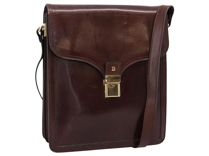 Bolsa de ombro BALLY em couro marrom e dourado autêntica ka5774