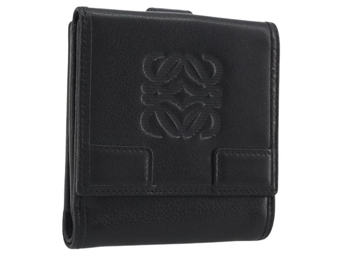 LOEWE Anagram Wallet Leather Black Silver Auth 196748V