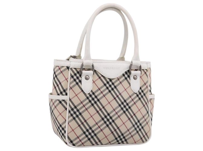 BURBERRY Nova Check Handtasche Canvas Beige Silver Auth 198700A Silber