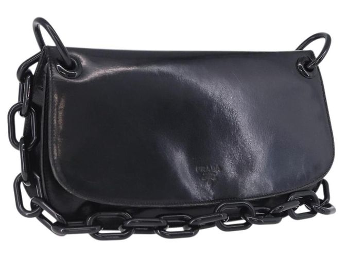 PRADA Chain Shoulder Bag Leather Black Auth 198267V