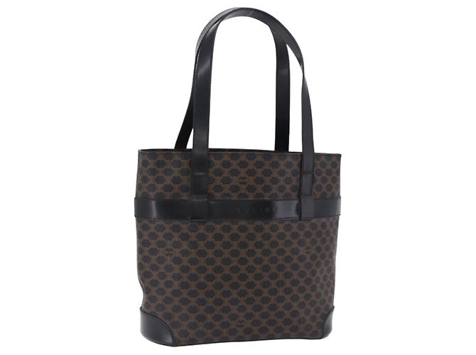 Céline Borsa a mano CELINE Macadam Canvas PVC Leather Black Gold Auth 196702 Nero D'oro