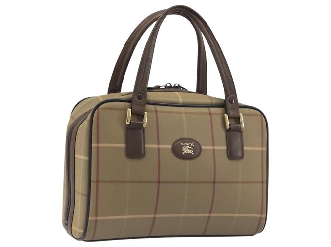 Sac à main Burberrys Nova Check Canvas Brown Gold Auth 198681