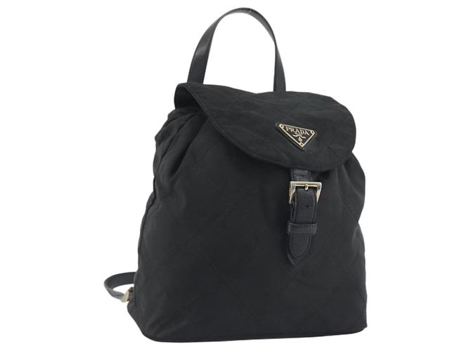 PRADA Quilted Backpack Nylon Black Gold Auth 192534 Golden