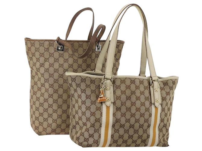 GUCCI Borsa Tote GG Canvas Sherry Line Set da 2 Beige Auth 193567