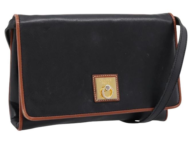 Céline Borsa a tracolla Circle in pelle nera e oro CELINE Auth am12378A Nero