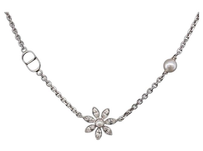 Christian Dior Halskette Metall Silver Auth BA15231M Silber