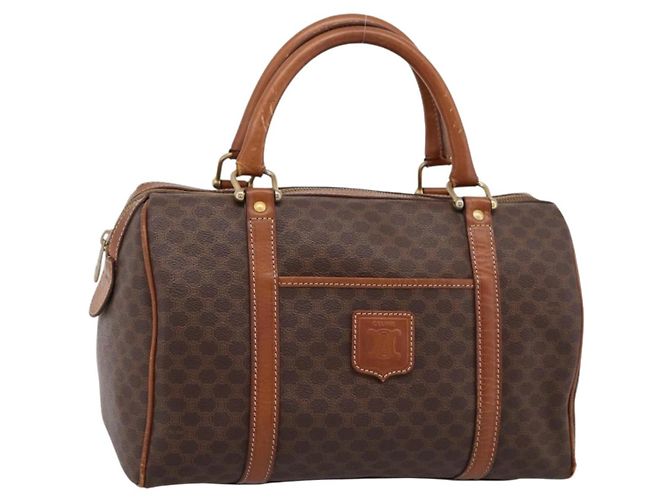 Céline Sac à main CELINE Macadam Canvas PVC Leather Brown Gold Auth mr2819 Marron Doré