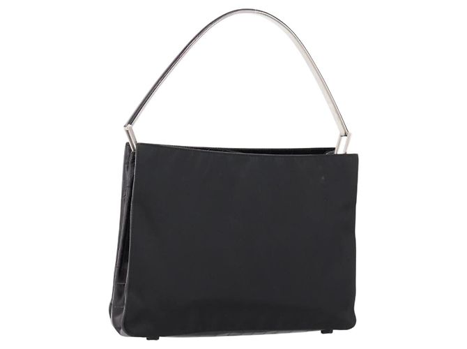 Borsa Tote PRADA Nylon Nero Argento Auth 198627A