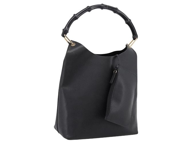 Borsa a tracolla GUCCI Bamboo in pelle nera e oro 001 1013 1881 Auth ka5766 Nero D'oro