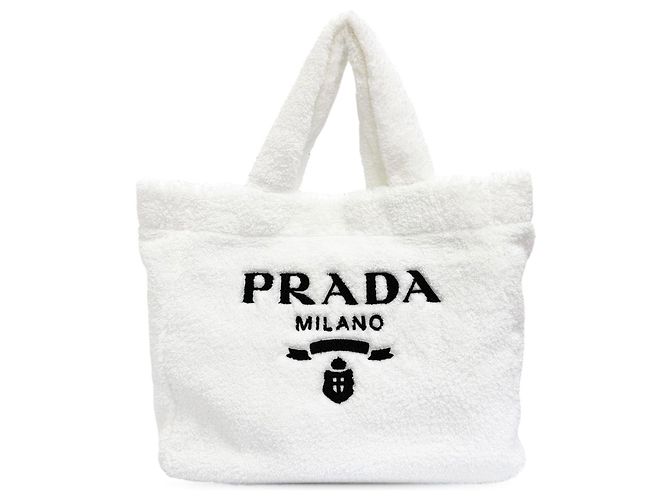 Borsa Tote Prada Spugna in spugna bianca con logo Bianco