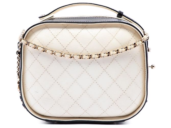 Bolsa Vanity Satchel Chanel Small CC Quilted em couro de bezerro amassado branco