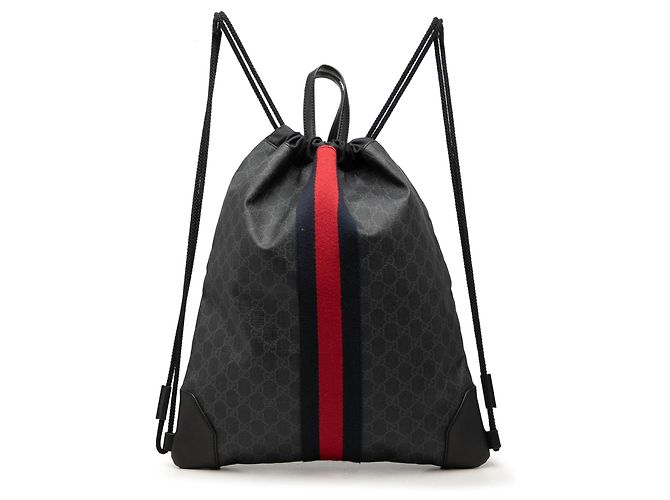 Black Gucci GG Supreme Web Drawstring Backpack