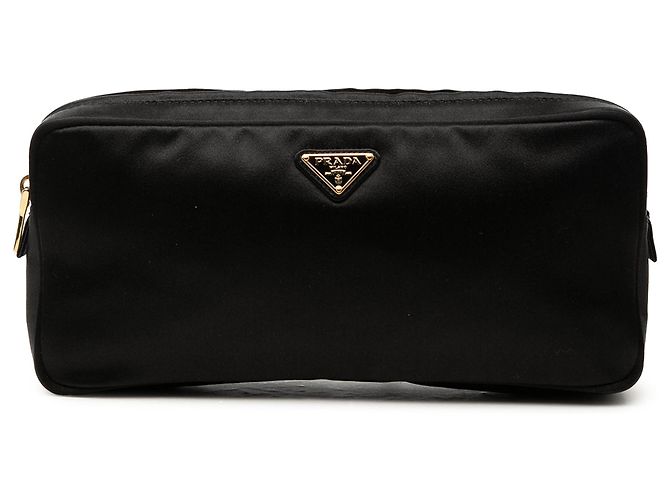 Borsa Clutch Prada in raso nero con zip multiple