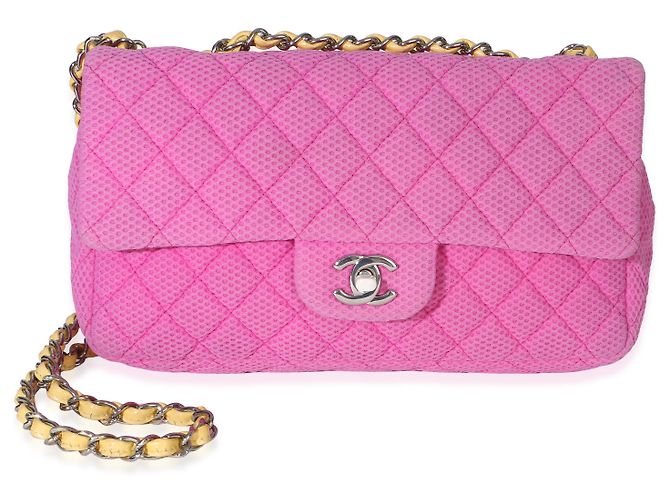 Gabrielle Bolso Chanel Medium Flap de jersey perforado acolchado rosa