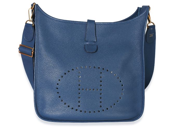 Hermès Blue Agate Clemence Evelyne 33 GM GHW Bleu