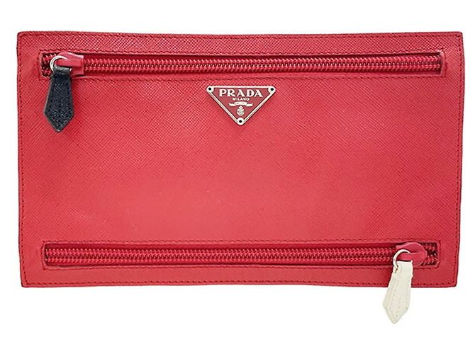 Pochette Triangle Prada en cuir Saffiano Noir Blanc Rouge Multicolore Orange Jaune