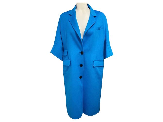 Christian Dior Blue Button Front Wool and Angora Coat