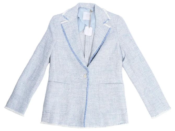 Autre Marque Eleventy einreihiger Blazer mit Fransen in Hellblau, Größe 38 IT