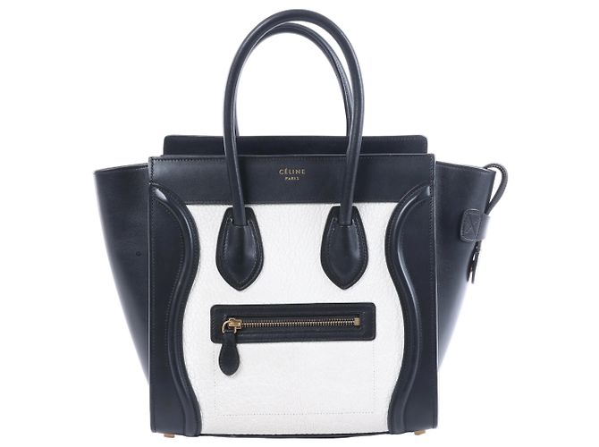 Céline Celine Luggage Micro Handtasche aus Leder in Schwarz x Weiß