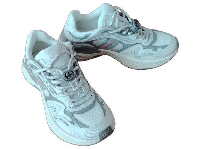 GUCCI SNEAKER BASSE 2.0 IN RETE E PELLE BIANCA/GRIGIO. Rosa Bianco Verde