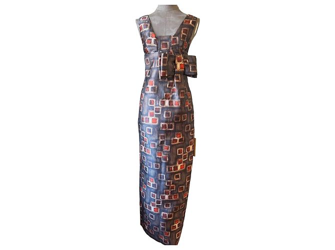 Robe longue imprimée Rochas Blanc Rouge Marron foncé