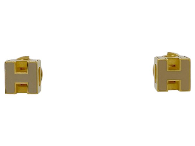 Hermès Orecchini Hermes Cage d'H H-Cube Beige D'oro 