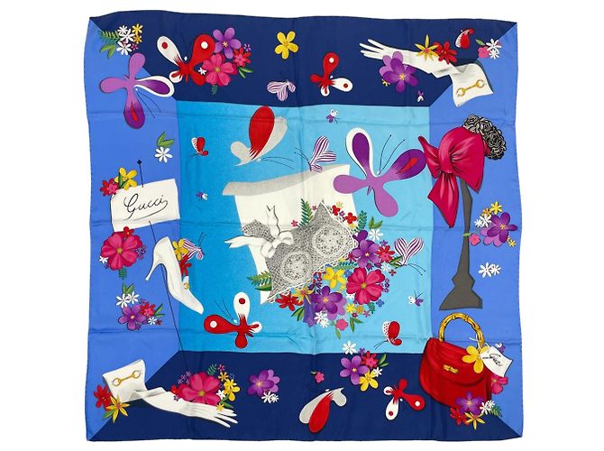 Lenço de seda Gucci com padrão floral Azul Multicor