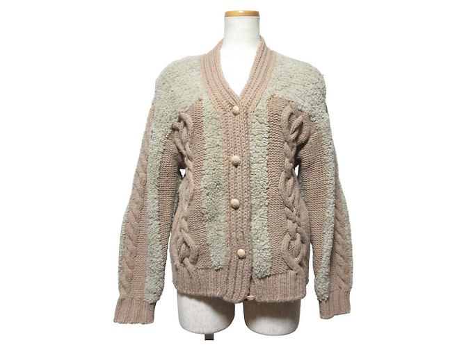 Autre Marque Cárdigan de punto Drawer con coderas y piel de oveja Beige