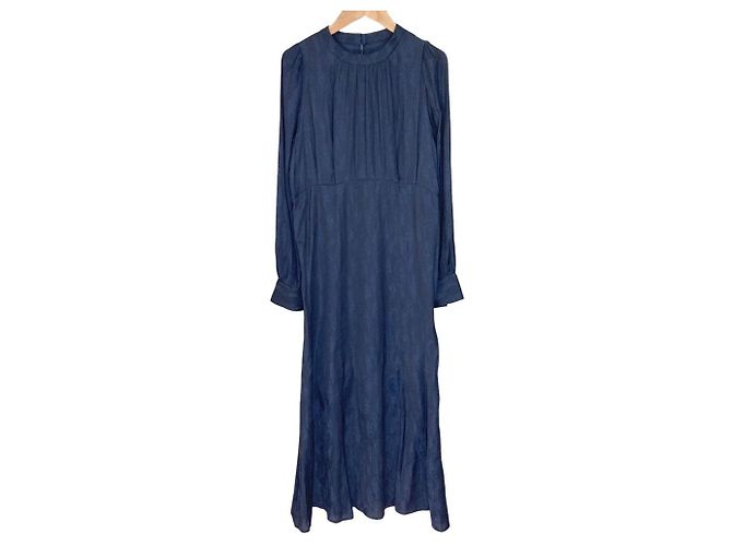 Autre Marque green label relaxing Vestido longo com padrão de penas Azul Azul marinho