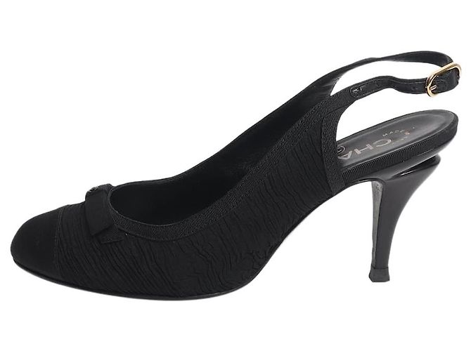 Chanel Black gathered slingback heels - size EU 38