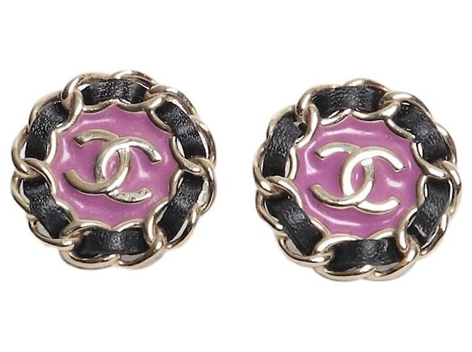 Chanel Brincos redondos de corrente entrelaçada roxa e preta Roxo