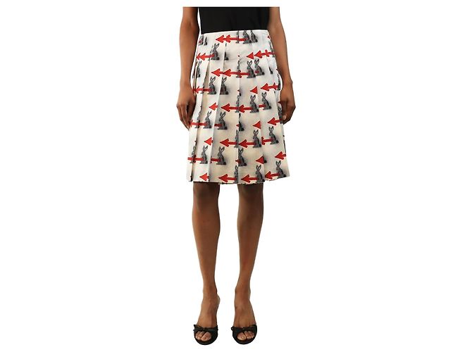 Prada Gonna midi con stampa conigli bianchi - size UK 6 Bianco